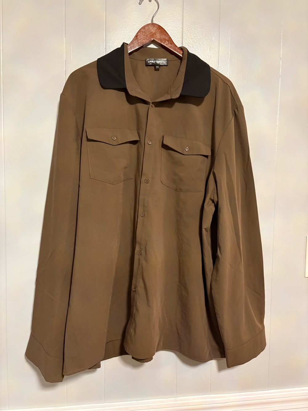 Lively Ghosts Two-Tone Long Sleeve Button Down Shirt 2XL Olive Black Alt Goth